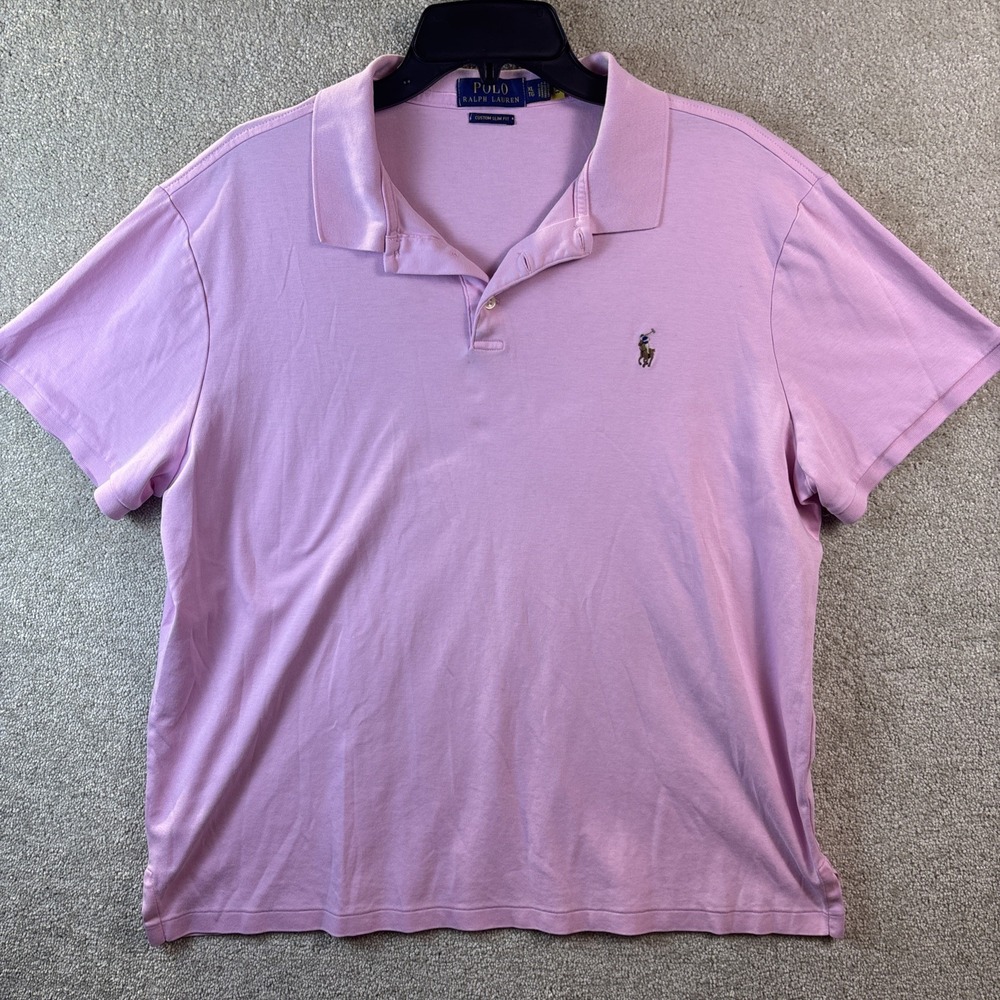 Polo Ralph Lauren Shirt Mens XL Pink Flesh Pony Custom Slim Fit Preppy Ribbed SS - Picture 2 of 8